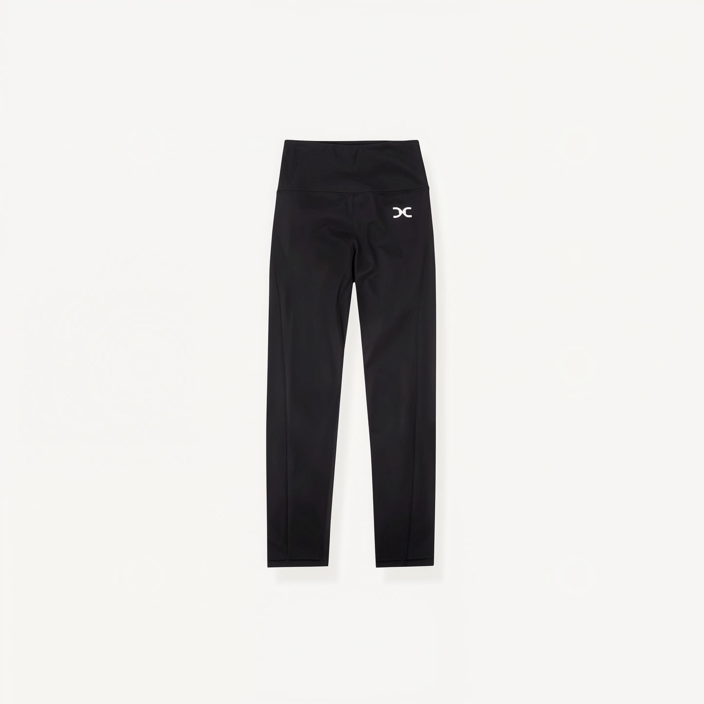 Black athletic leggings with ENVOLE logo on a white background front view.