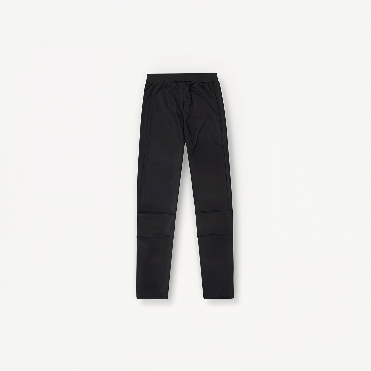Black athletic leggings with ‘ENVOLE’ logo in front of a white background back view.