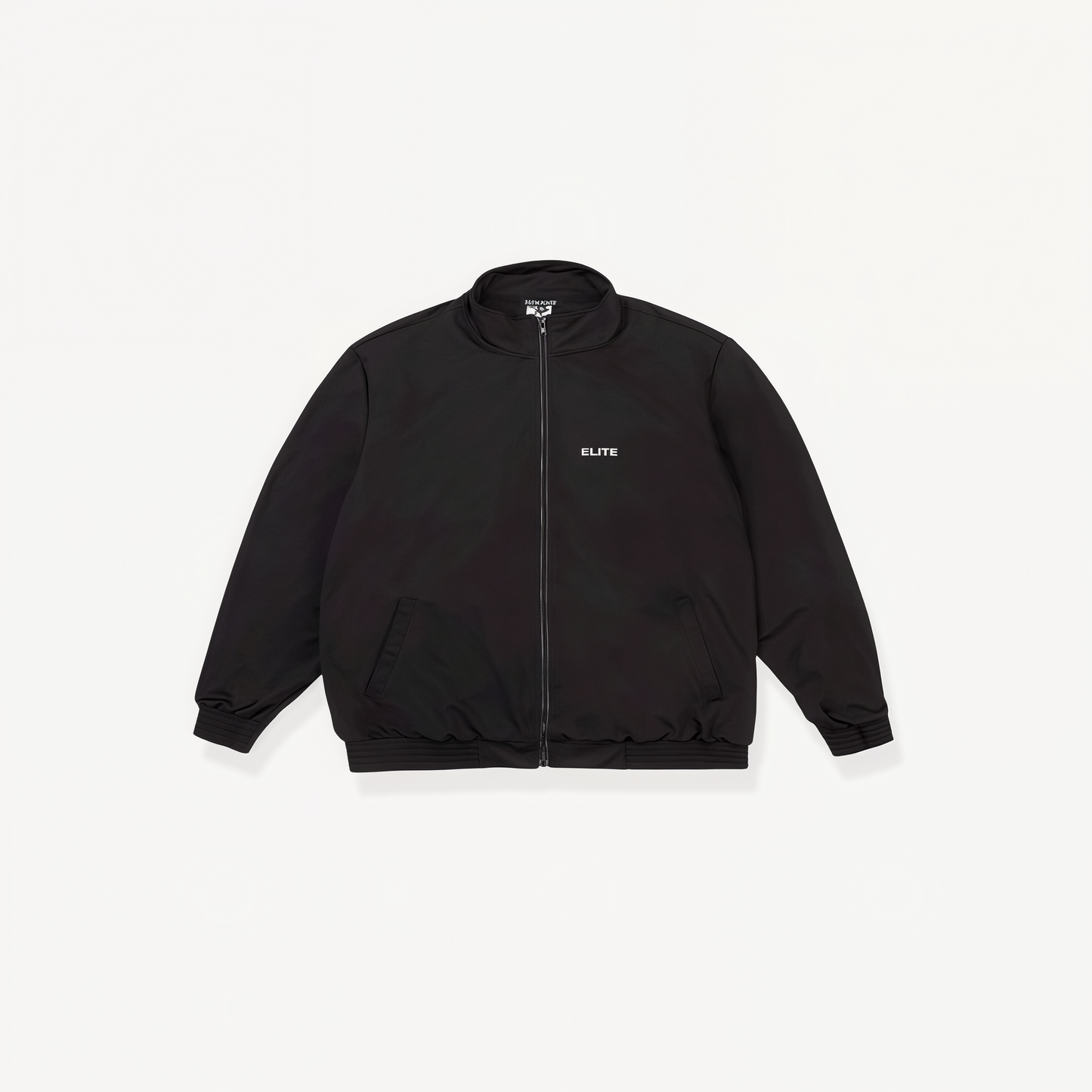 Black athletic jacket with ‘Elite’ ENVOLE branding front view.
