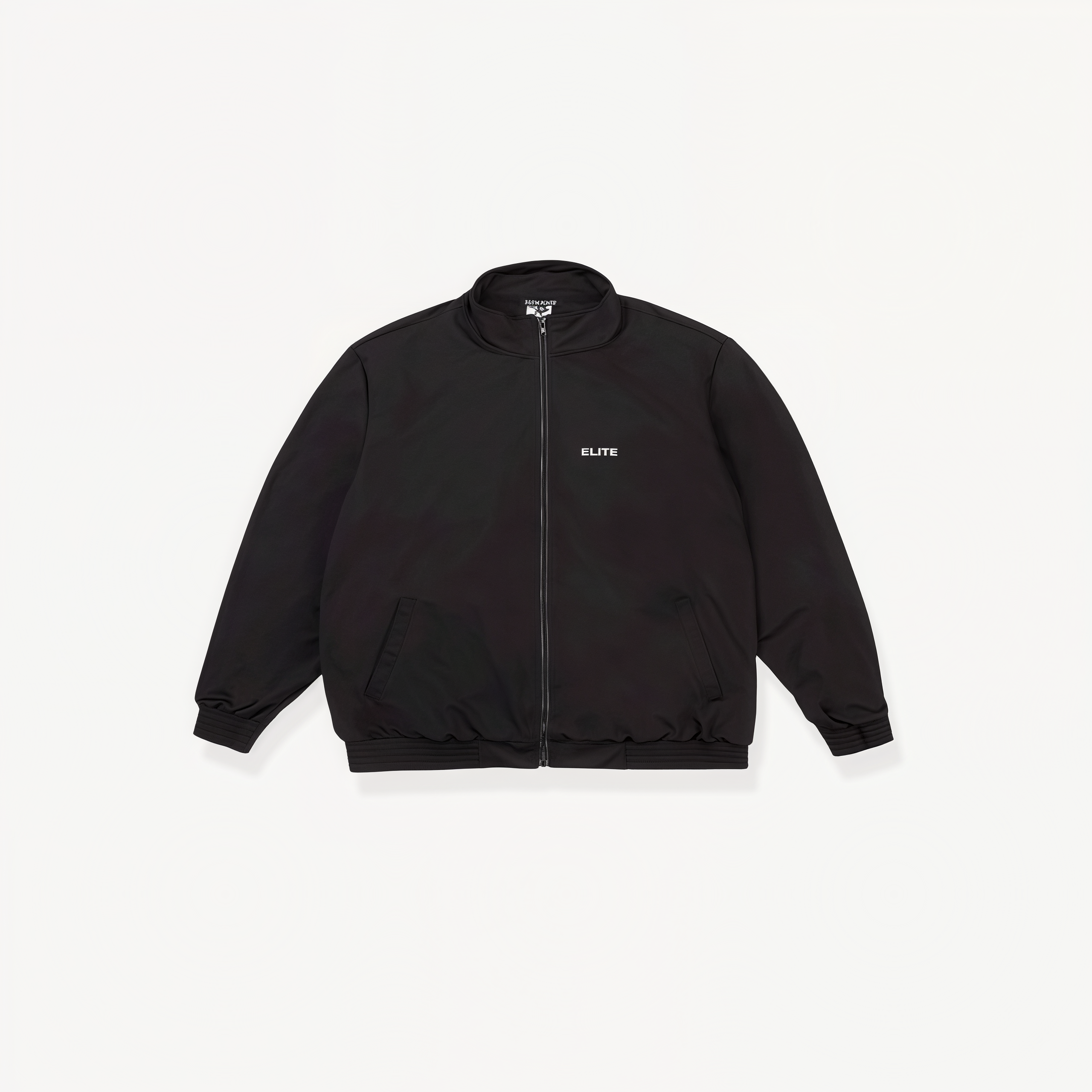 Black athletic jacket with ‘Elite’ ENVOLE branding front view.