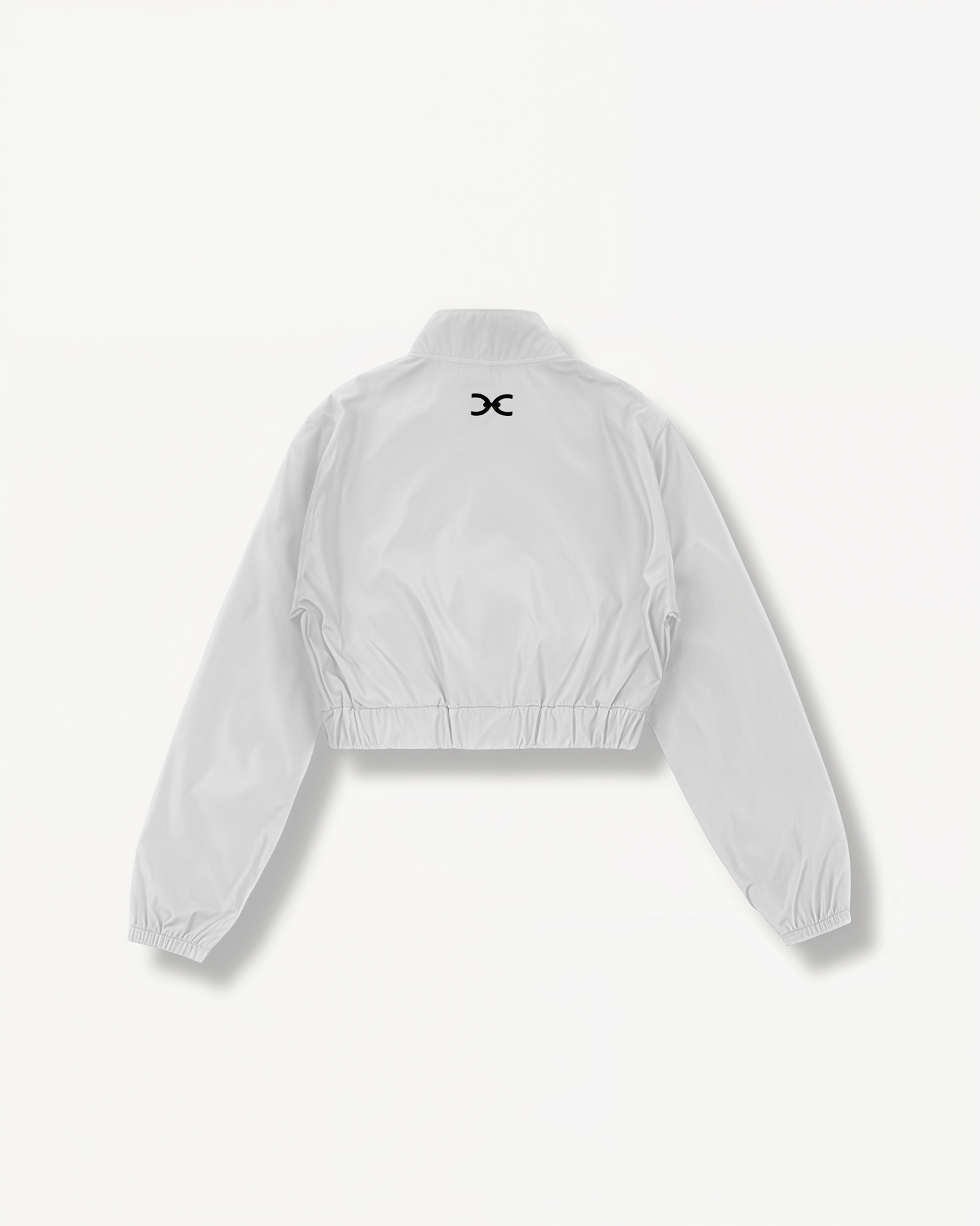 White jacket with 'ELITE' branding on a light gray background back view.