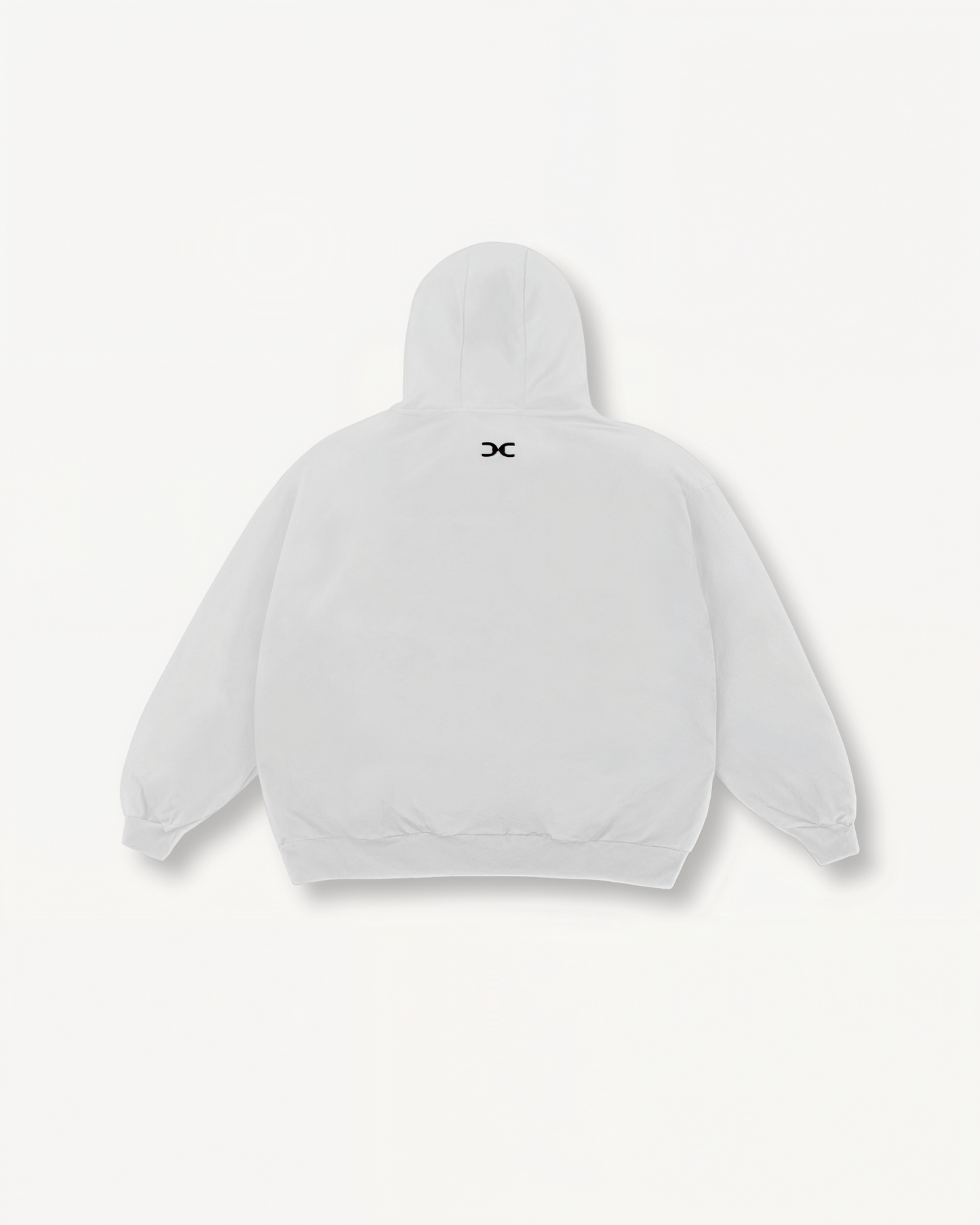 White hoodie with 'ELITE' ENVOLE logo on a white background back view.