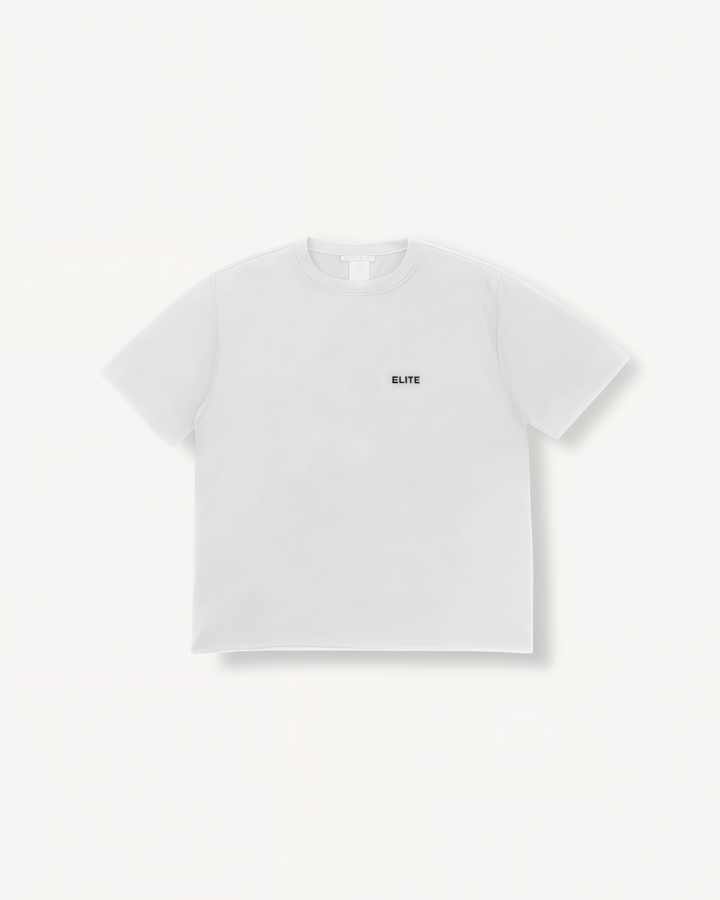 White t-shirt with 'ELITE' ENVOLE logo on a white background front view.